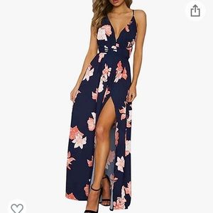 Kate kasin tropical floral backless halter maxi dress size small